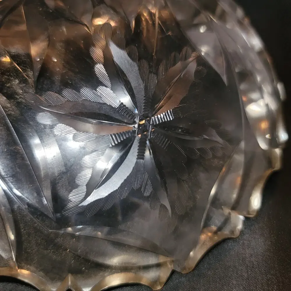 VINTAGE Large Clear Cut Glass Crystal Oval Serving Platter Starburst Pattern